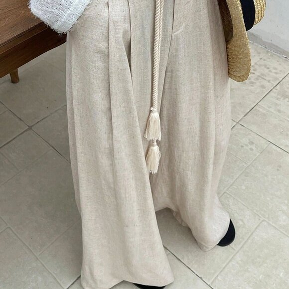 Beige Casual Women's Loose Fit Folded Pleat Wide Leg Pants - Picture 4 of 7